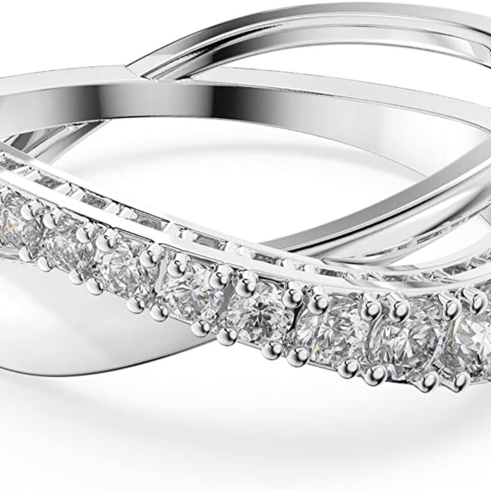 Women's Cubic Zirconia Ring Rhodium Finish Spiral Band Elegant Jewelry